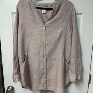 Sigrid Olsen Light Taupe Linen Button-Front Tunic